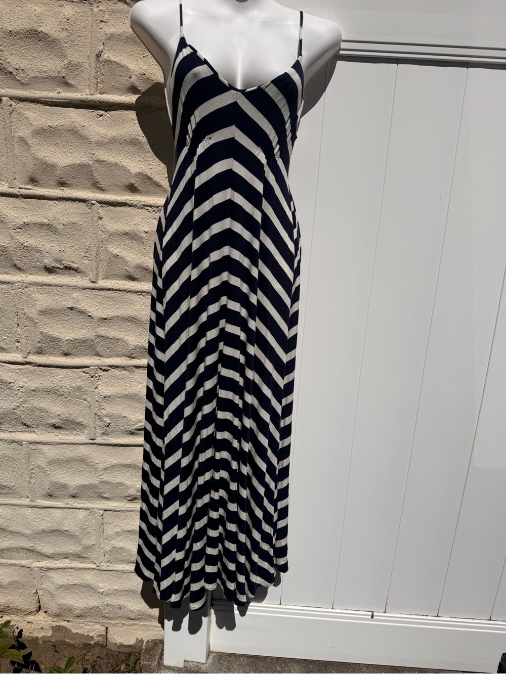Navy and White Striped Spaghetti Strap Maxi Dress
